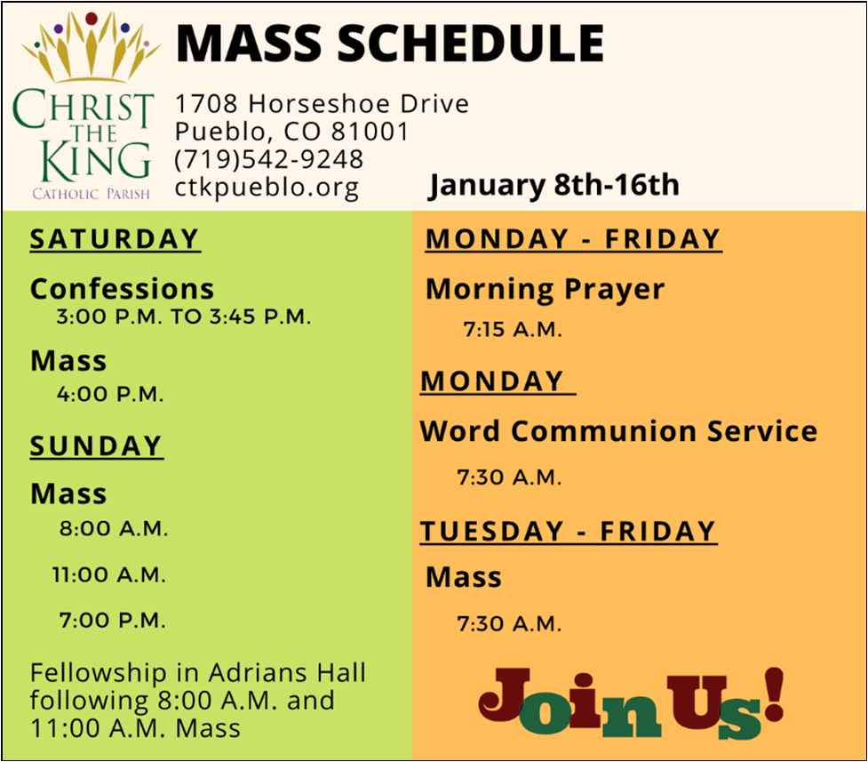 Mass And Confession Schedule – Christ The King Catholic Parish